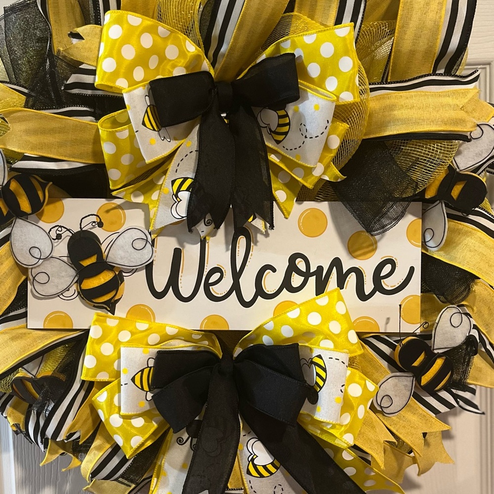 🐝 Bee Happy Welcome Wreath | Yellow & Black Spring/Summer Door Decor 🌼